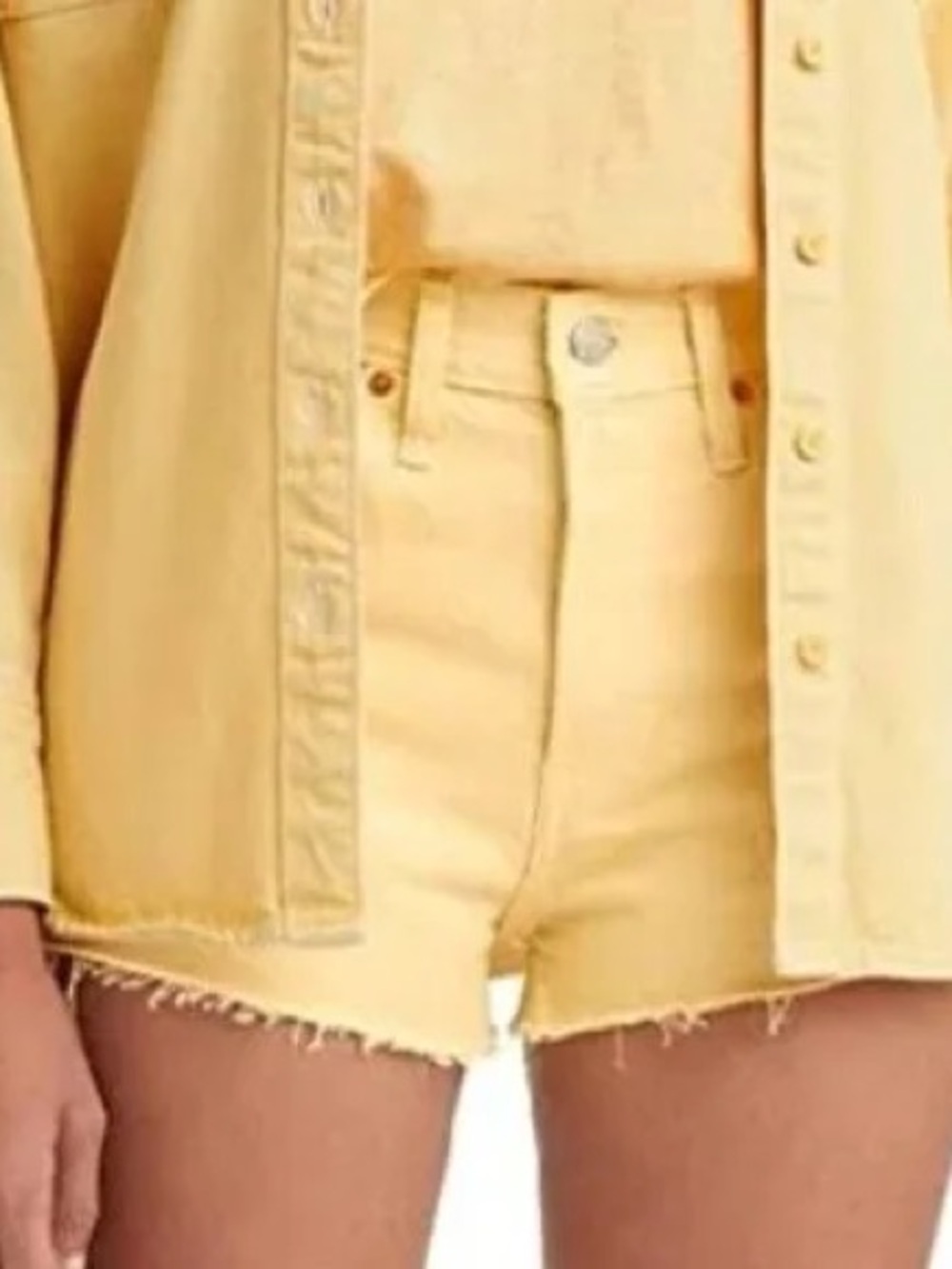 LEVI’S YELLOW 501 DENIM SHORTS WITH RAW HEM
